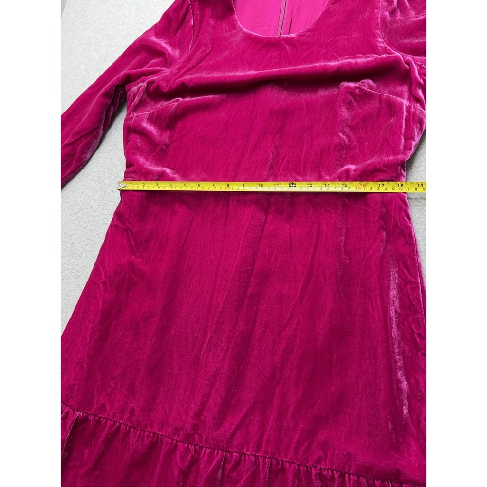 Boden Velvet Dress Womens Medium Pink Scoop Neck Long Sleeve Shift Midi Ruffle - Picture 12 of 16